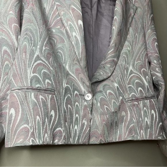 VINTAGE 80s Shoulder Padded Cropped Oil Spill Metallic Pink Blazer - Picture 4 of 7